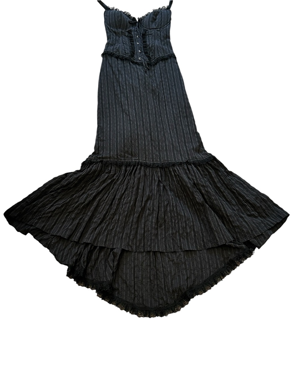 Vintage Lip Service Black Corset Lace Gown Dress Dark Victorian Goth Steampunk - Picture 3 of 12